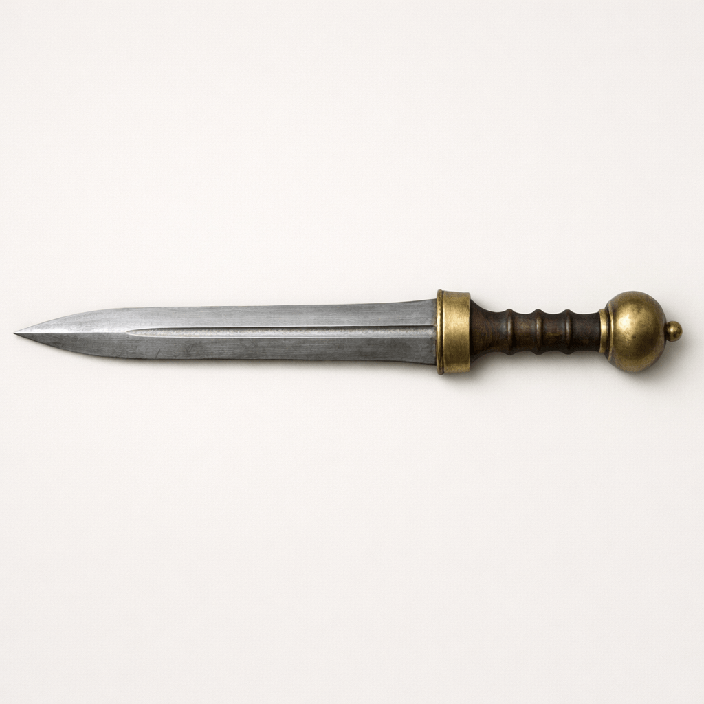 Roman gladius dagger with steel blade and brass pommel
